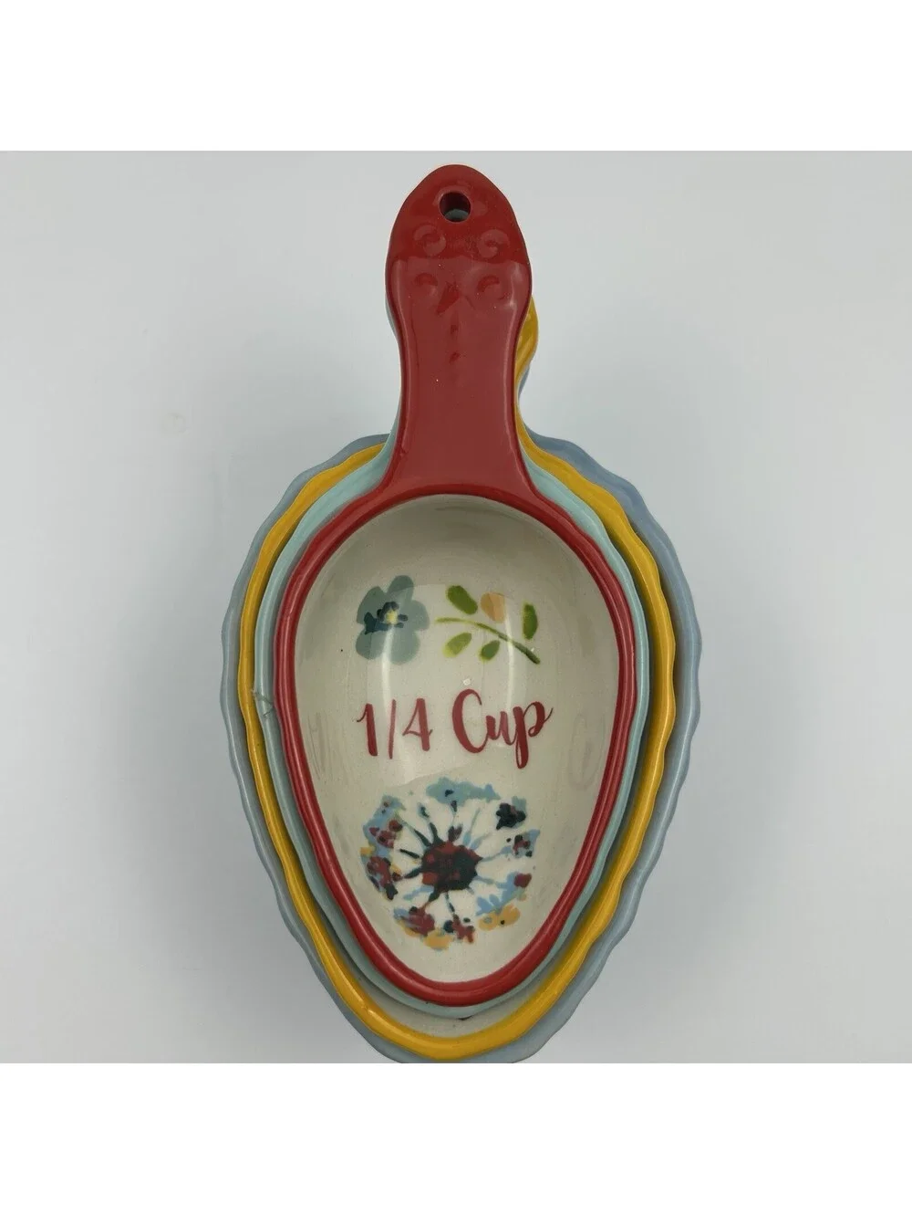 The Pioneer Woman Willow 4 Pc Ceramic Nesting Measuring Cups Scoops Floral B-188